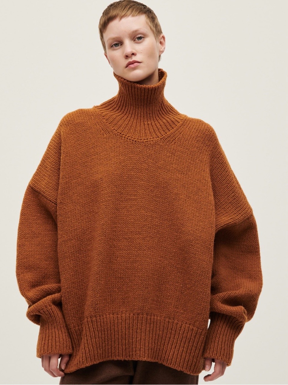 Babaa 100% Eco Wool Oversized Jumper Turtleneck Sweater No17 Nogal One Size - Picture 8 of 8